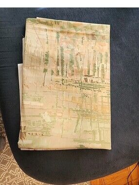 Interior Fabric Design Abstract Pastel Landscape  Green & Peach Print Vintage
